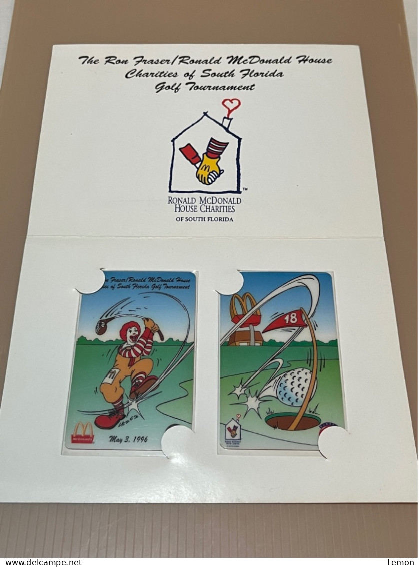 USA UNITED STATES America Prepaid Telecard Phonecard, Ron Fraser / Ronald McDonald 1996 Golf, Set Of 2 Mint Cards Folder - Altri & Non Classificati