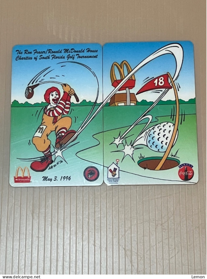 USA UNITED STATES America Prepaid Telecard Phonecard, Ron Fraser / Ronald McDonald 1996 Golf, Set Of 2 Mint Cards Folder - Otros & Sin Clasificación