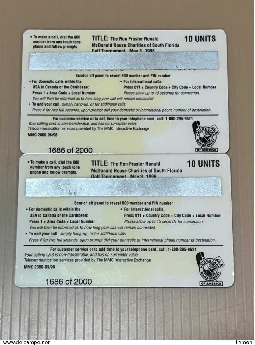 USA UNITED STATES America Prepaid Telecard Phonecard, Ron Fraser / Ronald McDonald 1996 Golf, Set Of 2 Mint Cards Folder - Sonstige & Ohne Zuordnung