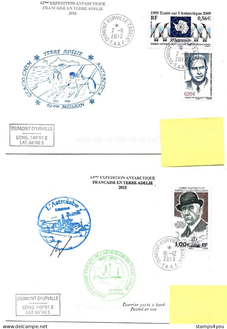 PO - 29 - 4 Plis Terre Adélie Avec Cachets Illustrés - Covers & Documents