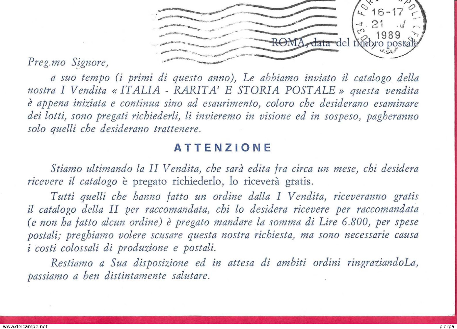 INTERO CARTOLINA POSTALE FIERA VERONA (INT. 211) CON REPIQUAGE AL VERSO DA ROMA CENTRO*18.4.89* PER FORLIMPOPOLI - Postwaardestukken