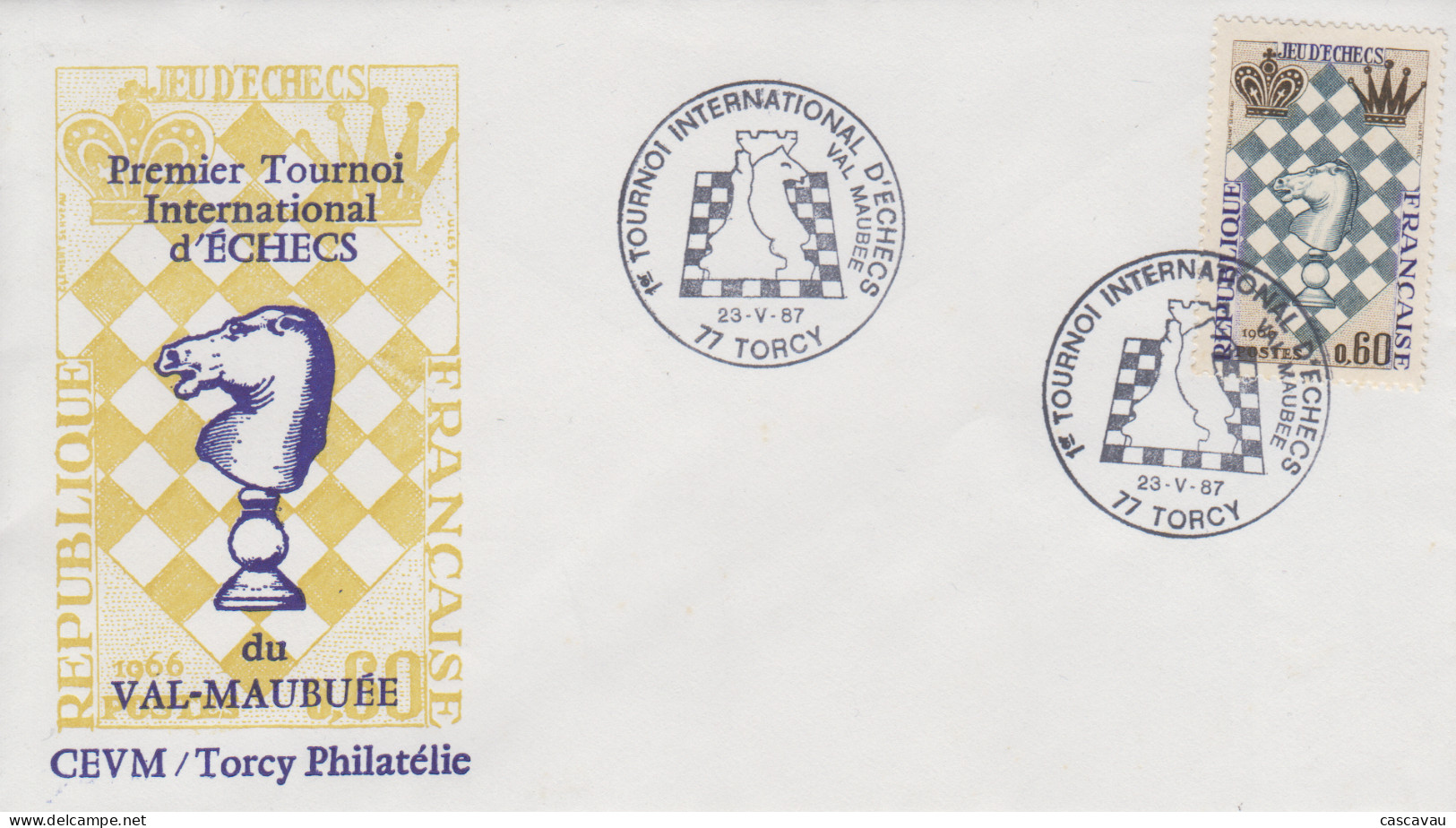Enveloppe   FRANCE   1er   Tournoi   International  D' Echecs   Du   VAL - MAUBUEE     TORCY   1987 - Ajedrez