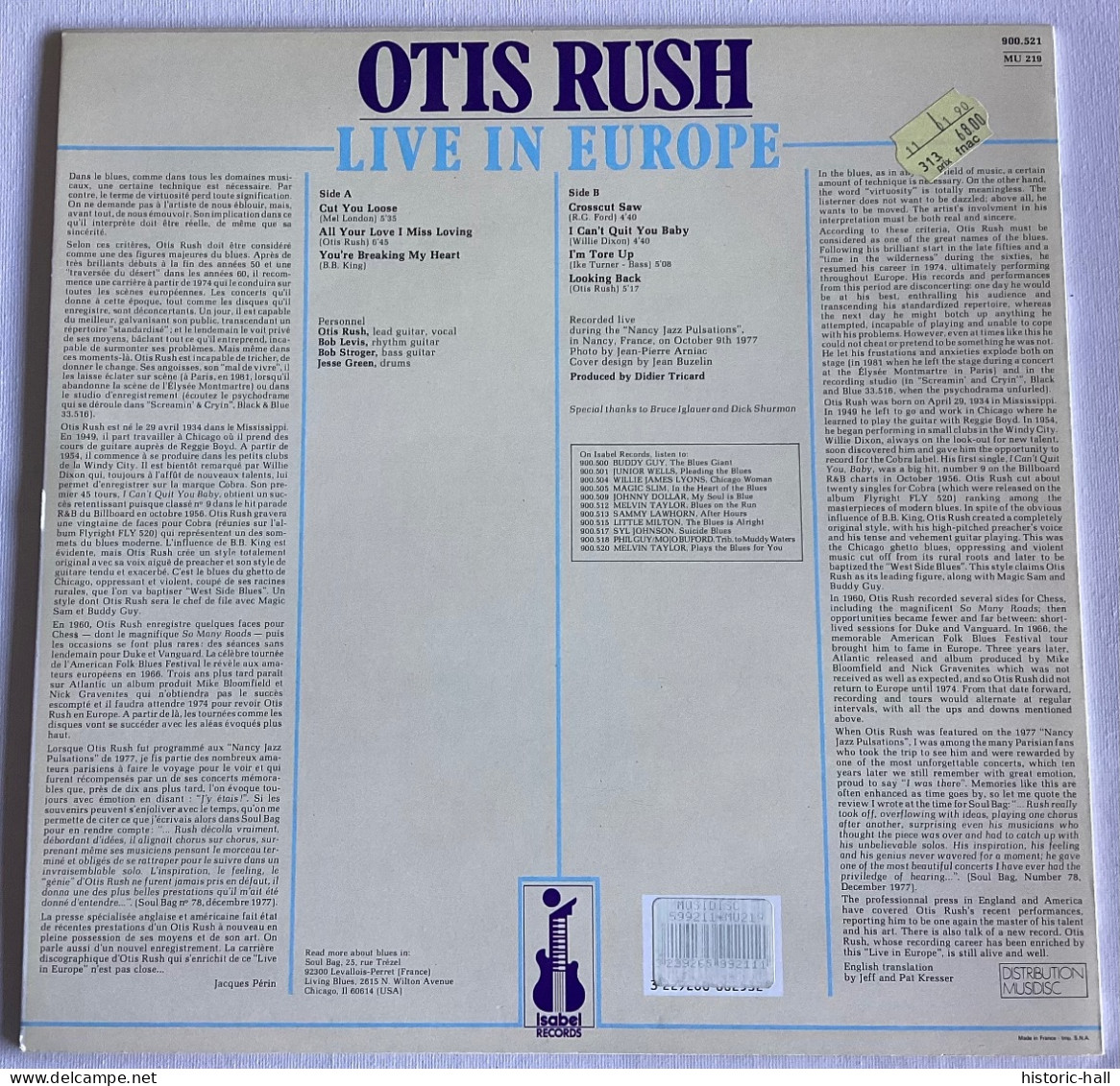 OTIS RUSH - Live In Europe (NANCY 9/10/1977) - LP - 1986 - French Press - Blues