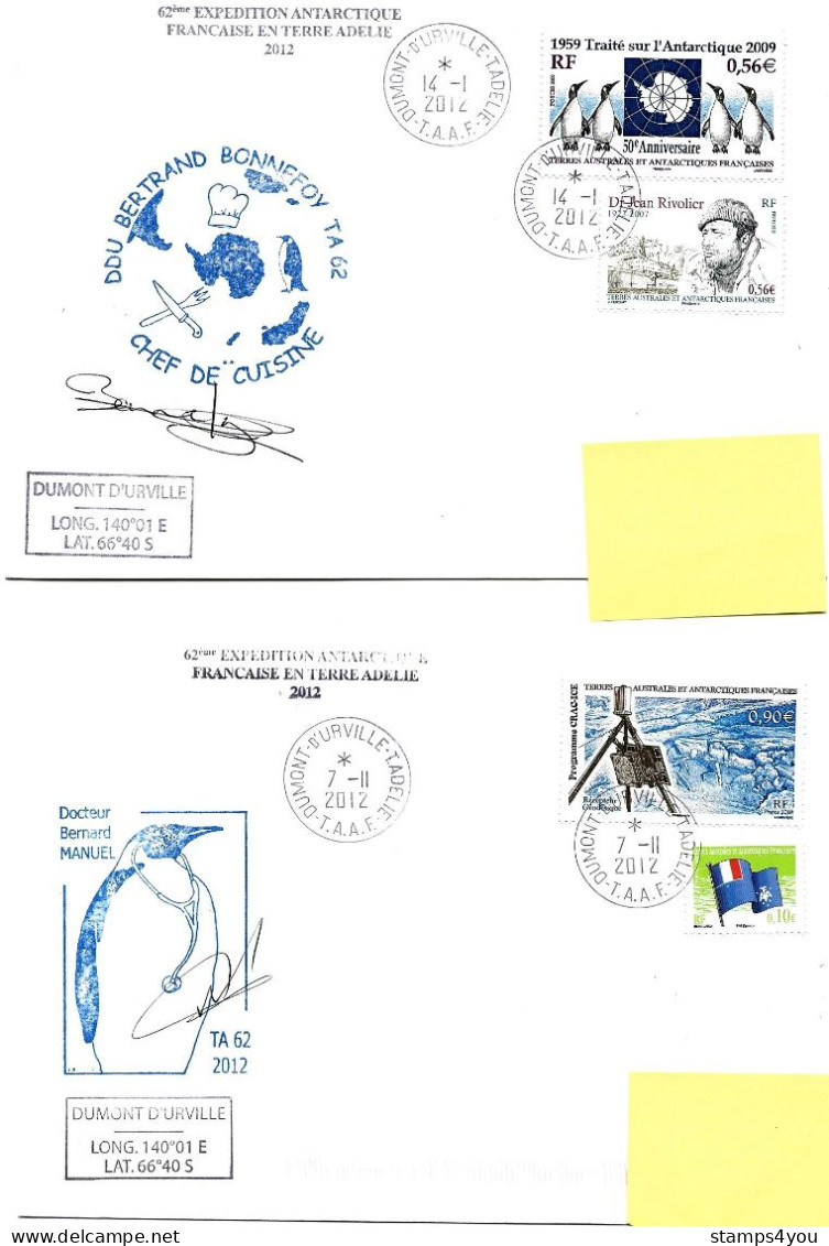 PO - 30 - 4 Plis Terre Adélie Avec Cachets Illustrés - Covers & Documents