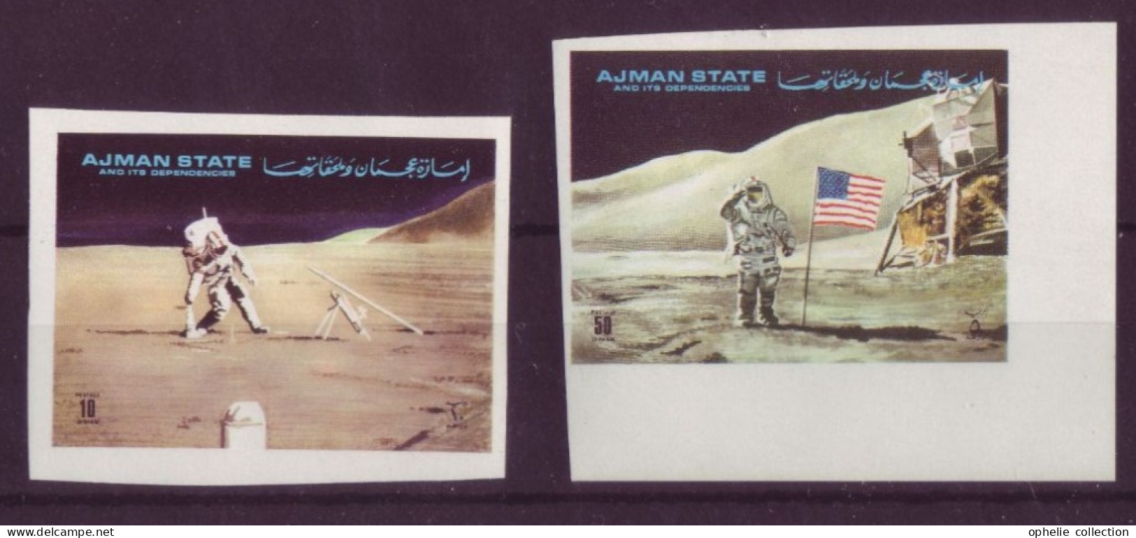 Asie - Ajman - Les Américains Ont Marché Sur La Lune - 2 Timbres Différents Non Dentelés - 7003 - Ajman