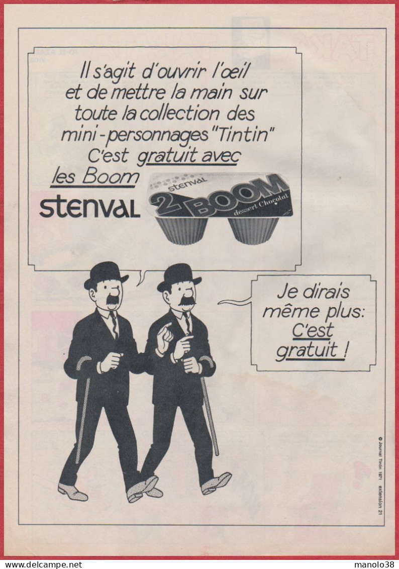 Stenval. Dessert Chocolat. Collection Mini Personnages Tintin. Hergé. Visuel Dupond, Dupont. 1971. - Advertising