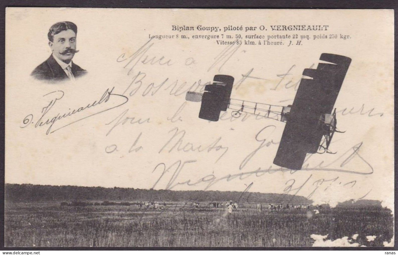 CPA Aviation Signature Autographe Avion Aviateur Vergnieault Non Circulé - Aviatori E Astronauti