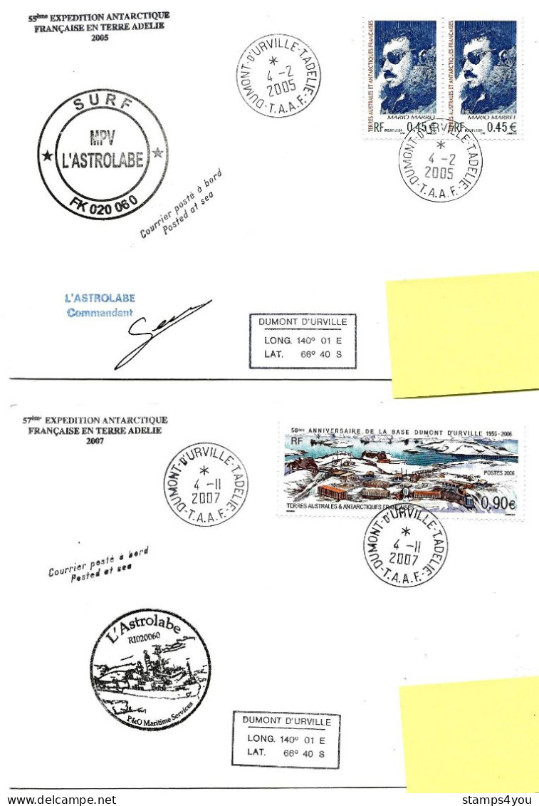 PO - 32 - 4 Plis Terre Adélie Avec Cachets Illustrés - Storia Postale