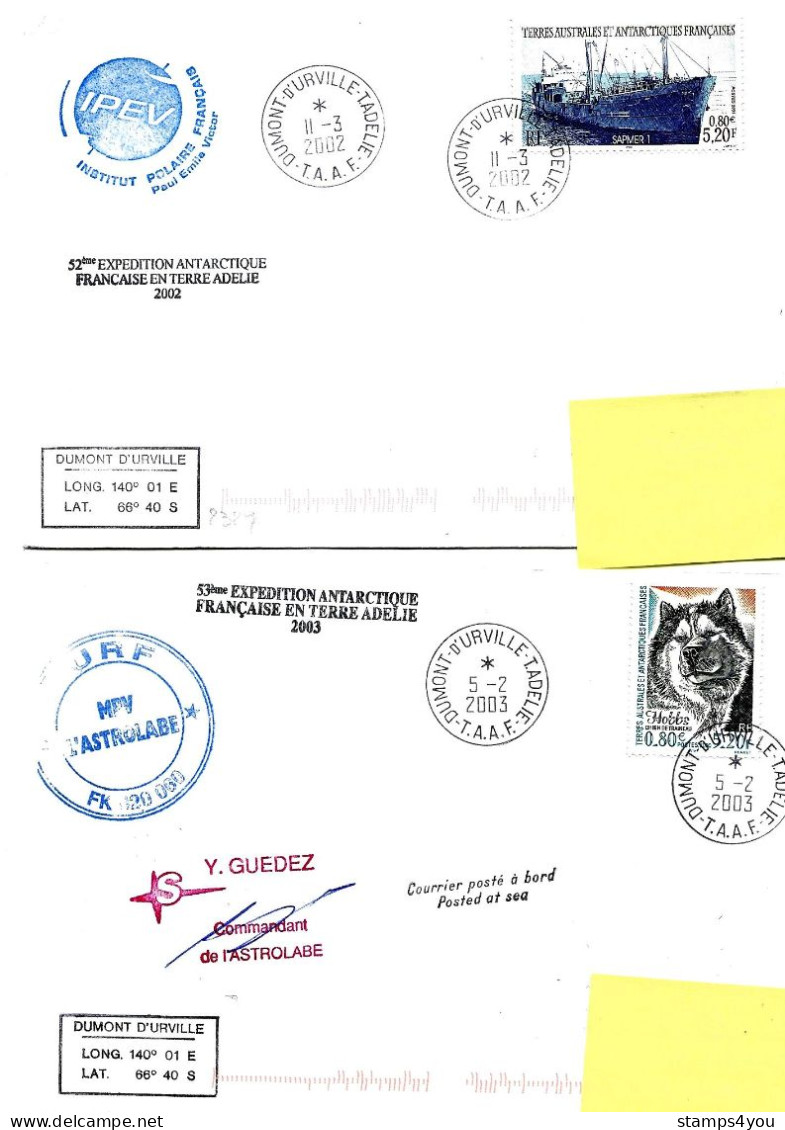 PO - 32 - 4 Plis Terre Adélie Avec Cachets Illustrés - Lettres & Documents