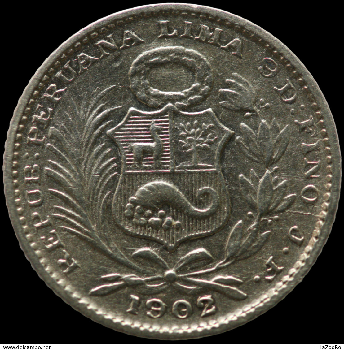 LaZooRo: Peru 1 Dinero 1902/892 JF XF / UNC Scarce - Silver - Pérou
