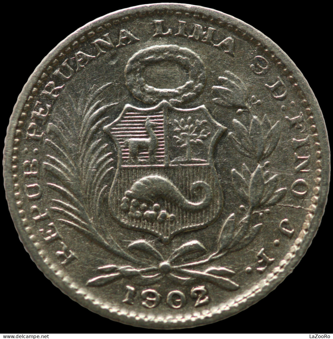 LaZooRo: Peru 1 Dinero 1902/892 JF XF / UNC Scarce - Silver - Peru