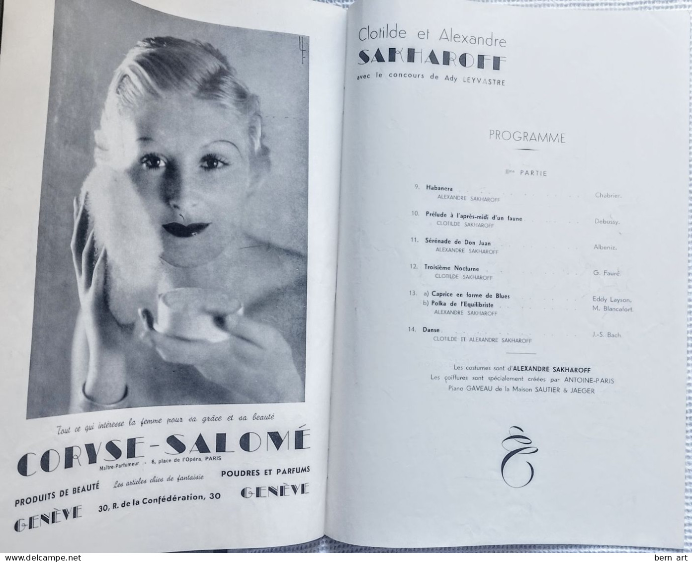 Ancien Programme de CLOTILDE et ALEXANDRE SAKHAROFF Photo Harcourt et Lipnitzki Paris