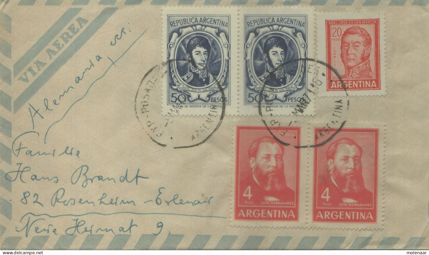 Postzegels > Amerika > Argentinië > 1940-1959 >brief Met 5 Postzegels (16785) - Storia Postale