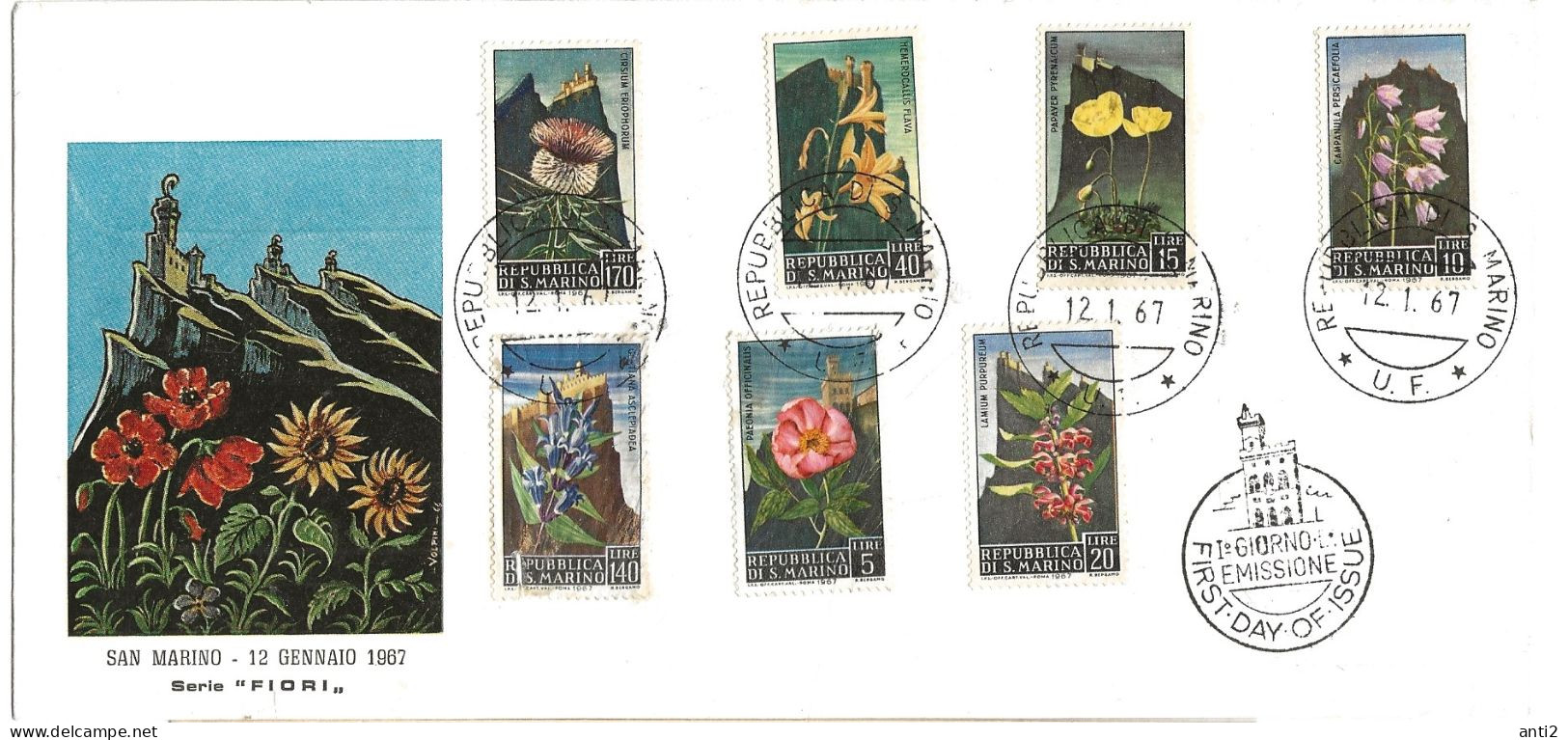 San Marino 1967  Definitive Stamps: Flowers.  Mi 880-886 FDC - FDC