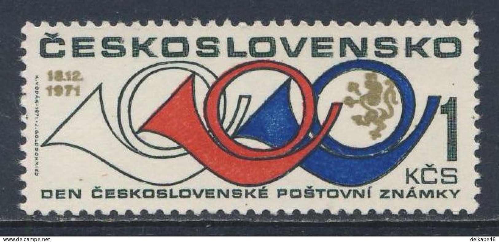 Tschechoslowakei Czechoslovakia 1971 Mi 2049 YT 1893 SG 2015 ** Tag Der Briefmaeke, Posthörner, Wappenlöwe / Stamp Day - Tag Der Briefmarke