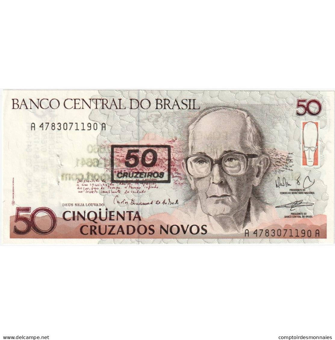 Brésil, 50 Cruzeiros On 50 Cruzados Novos, Undated (1990), KM:223, TB - Brasilien