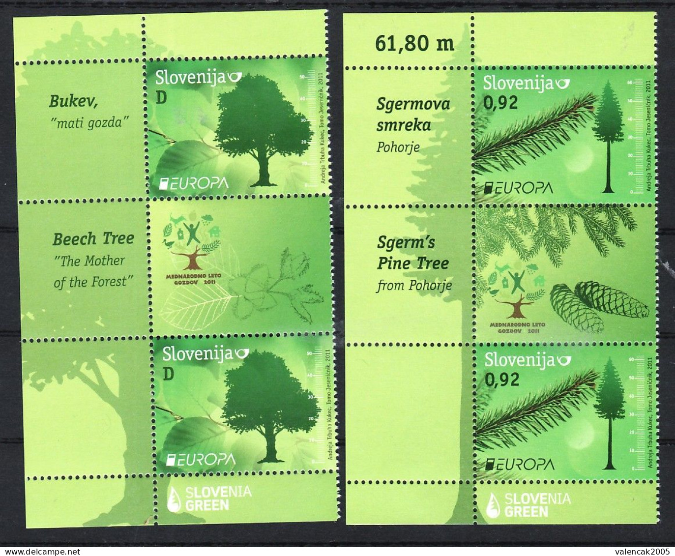 2293 Slovenia Europa CEPT 2011 Mi.No. 897 - 898 All Labels Tree Baum EUROPEAN Or COMMON BEECH THE PRIMEVAL FOREST - Slovénie