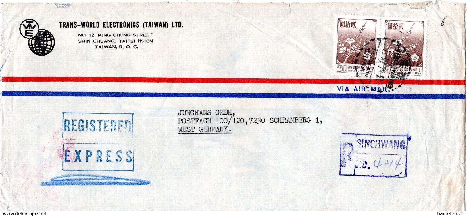 L77229 - China / Taiwan - 1979 - 2@$20 A R-LpEilBf SINCHWANG -> Westdeutschland - Covers & Documents