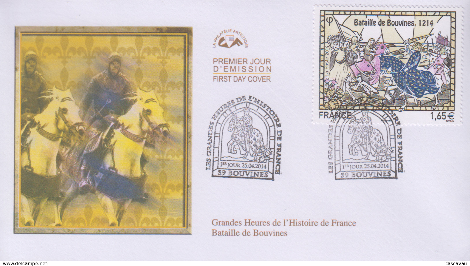 Enveloppe  FDC   1er  Jour   FRANCE    Grandes   Heures    HISTOIRE  DE  FRANCE  :  Bataille  De  BOUVINES   2014 - 2010-2019