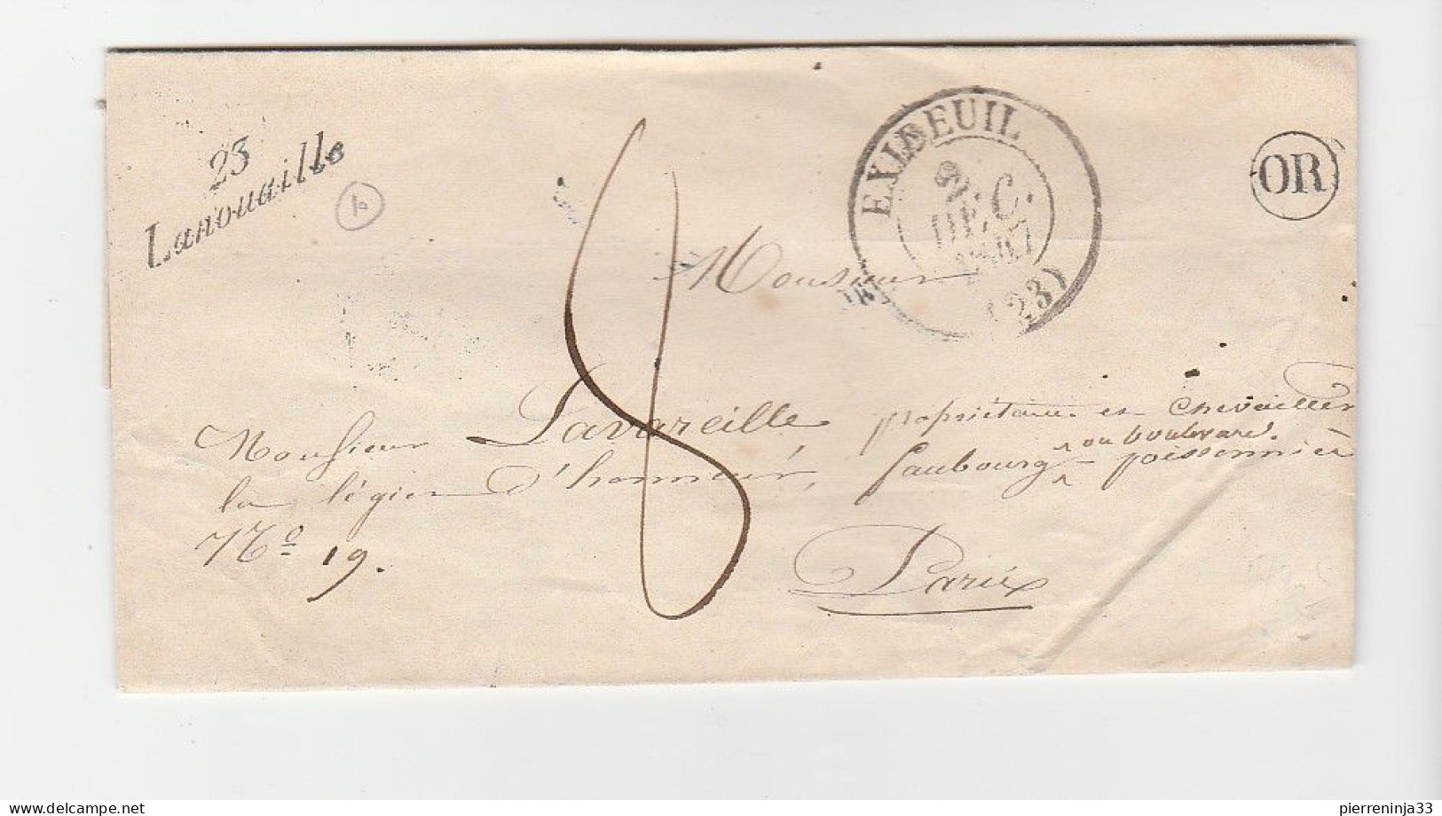 Lettre Avec Cursive "23 Lanouaille", Cachet Exideuil, Cachet "OR", 1847 - 1801-1848: Precursors XIX