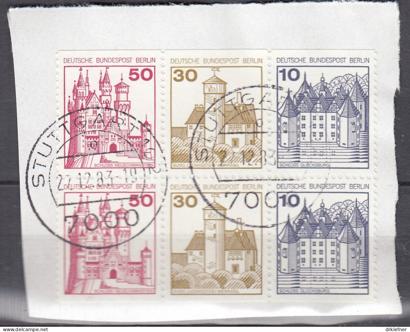 BERLIN  W 63 + W 64 Zusammenhängend, Gestempelt Auf Briefstück, Burgen Und Schlösser, 1977 - Markenheftchen