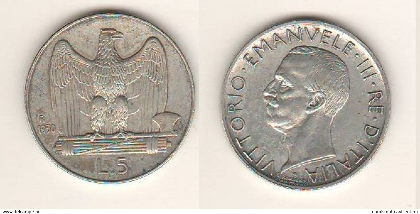 Italie 5 Lire 1930 Italy Italia Regno Roma Mint Silver Coin - 1900-1946 : Victor Emmanuel III & Umberto II