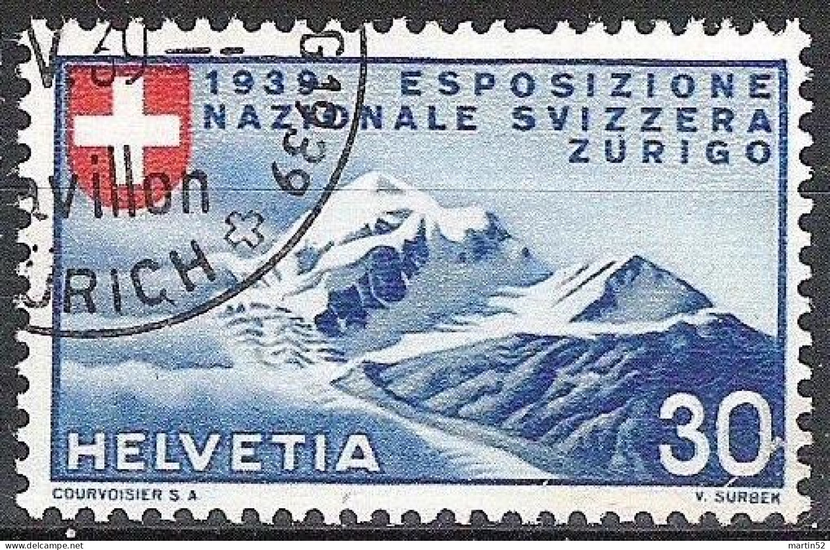 Schweiz Suisse 1939: Landi ESPOSIZIONE NAZIONALE Zu 227 Mi 343 Yv 325 "Glacier" ⊙ ZÜRICH ?.V.39 Pavillon (Zu CHF 16.00) - Gebraucht