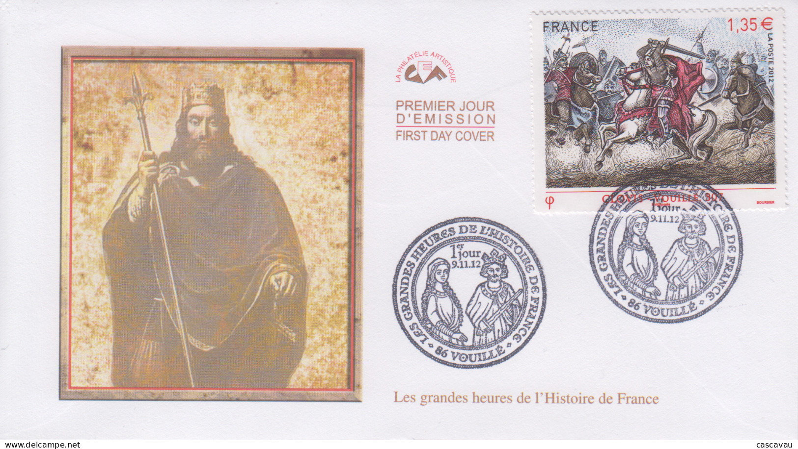 Enveloppe  FDC   1er  Jour   FRANCE    Grandes   Heures    HISTOIRE  DE  FRANCE  :  CLOVIS  Bataille  De  VOUILLE   2012 - 2010-2019