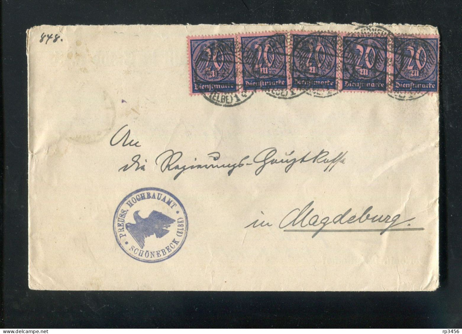 "DEUTSCHES REICH" 1923, Dienstbrief MeF Ex Preuss. Hochbauamt Schoenebeck (R1099) - Dienstmarken