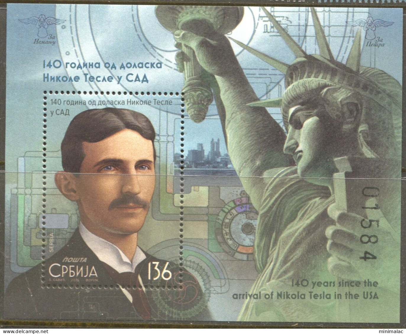 Serbia 2024. 140 Years Since The Arrival Of Nikola Tesla In The USA,  Nikola Tesla, Statue Of Liberty, Block, MNH - Physique