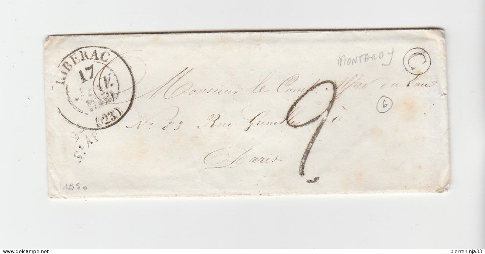 Lettre Avec Cursive "St Apre", Cachet Ribérac, Boîte Rurale "C", 1850 - 1849-1876: Classic Period