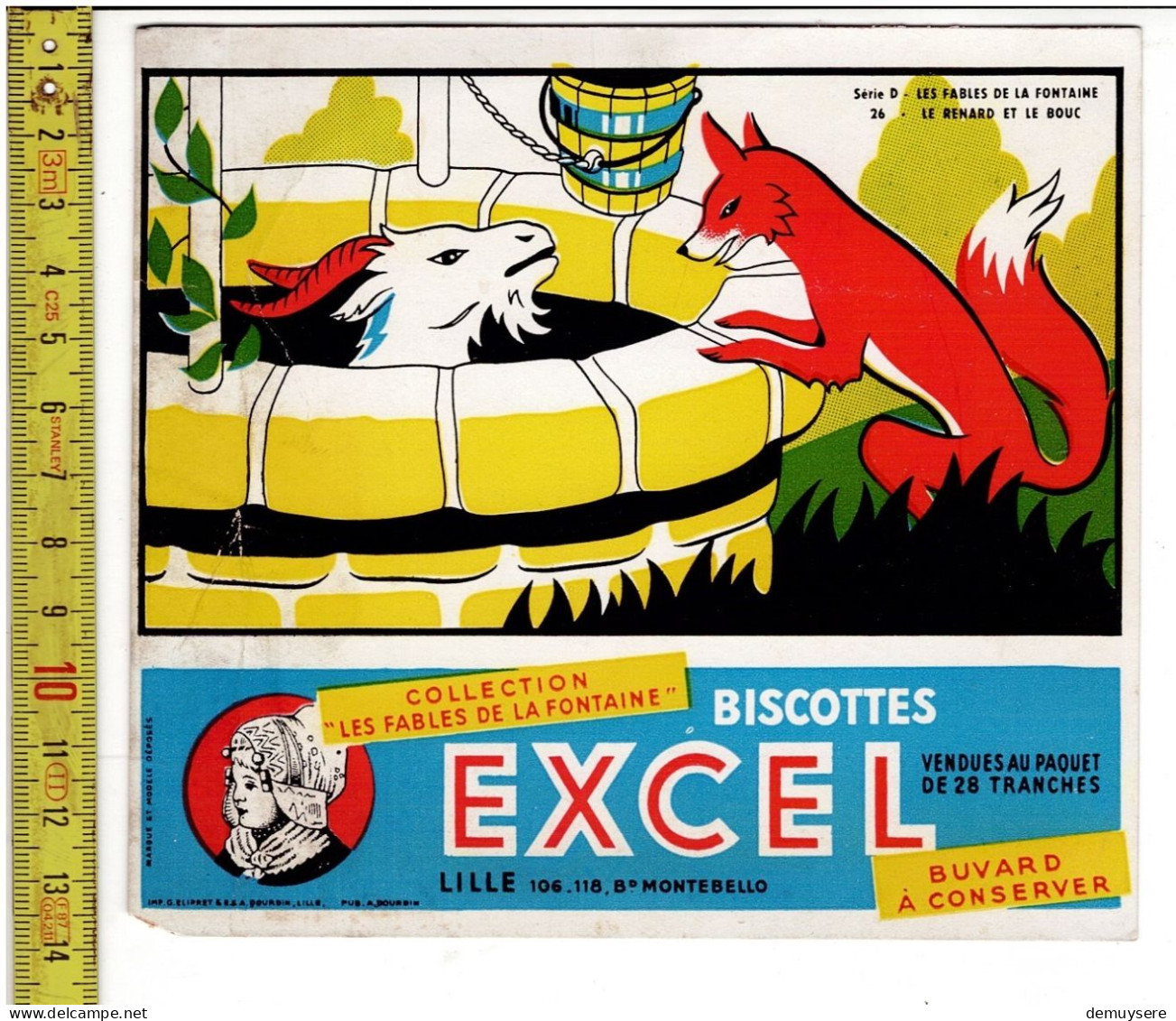 SOLDE 2004 - BUVARD - BISCUITS EXCEL - COLLECTION LES FABLES DE LA FONTAINE - Publicidad