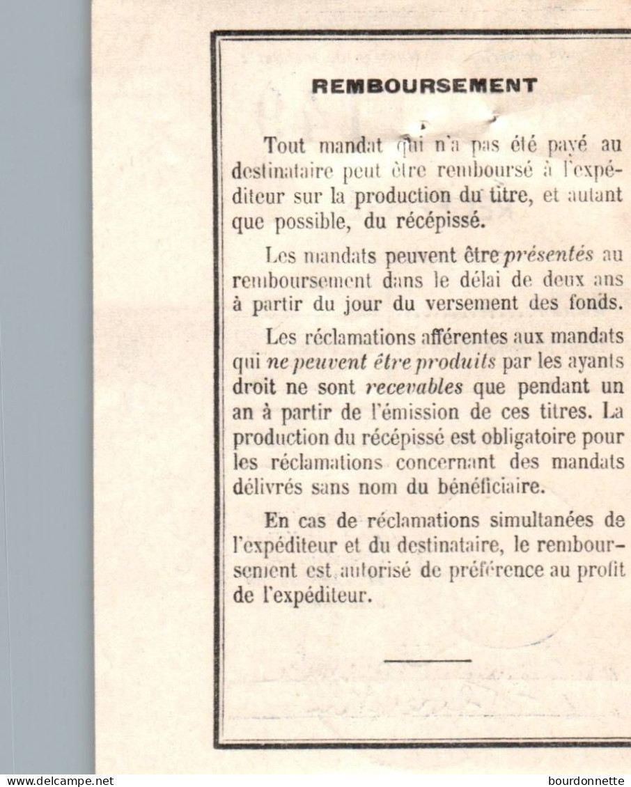 89 ANCY LE FRANC (yonne) Récépissé De Mandat Oblitéré Avec Un Cachet Pour SAINT FLORENTIN - Covers & Documents