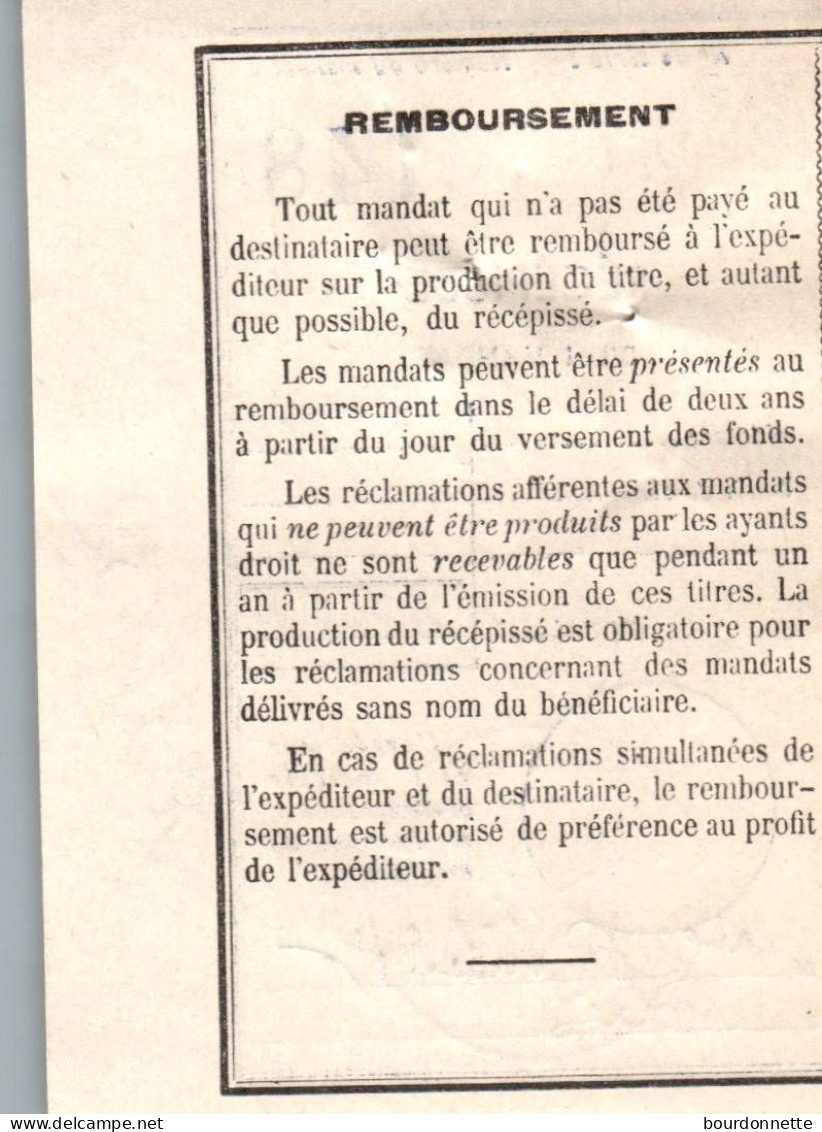 89 ANCY LE FRANC (yonne) Récépissé De Mandat Oblitéré Avec Un Cachet Pour PARIS - Covers & Documents