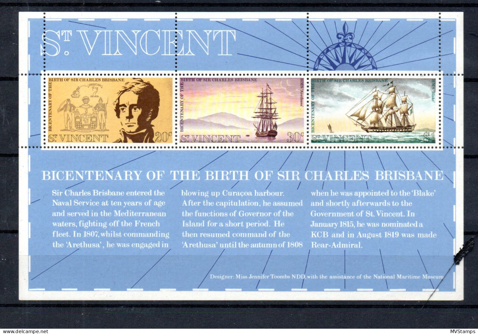 St Vincent 1972 Sheet Ships/Charles Brisbane Stamps (Michel Block 2) Nice MNH - St.Vincent (1979-...)