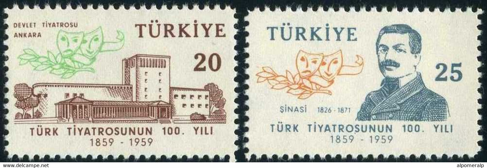 Türkiye 1959 Mi 1619-1620 MNH National Theatre, 100th Anniversary - Neufs