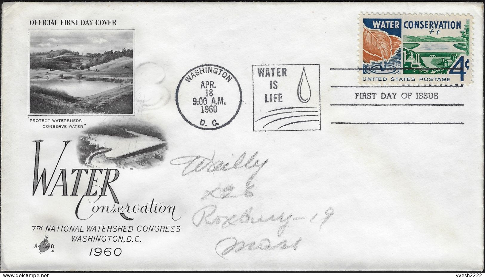 États-Unis 1960 Y&T 684 Sur FDC. Conservation De L'eau, L'eau Est La Vie - Natuur