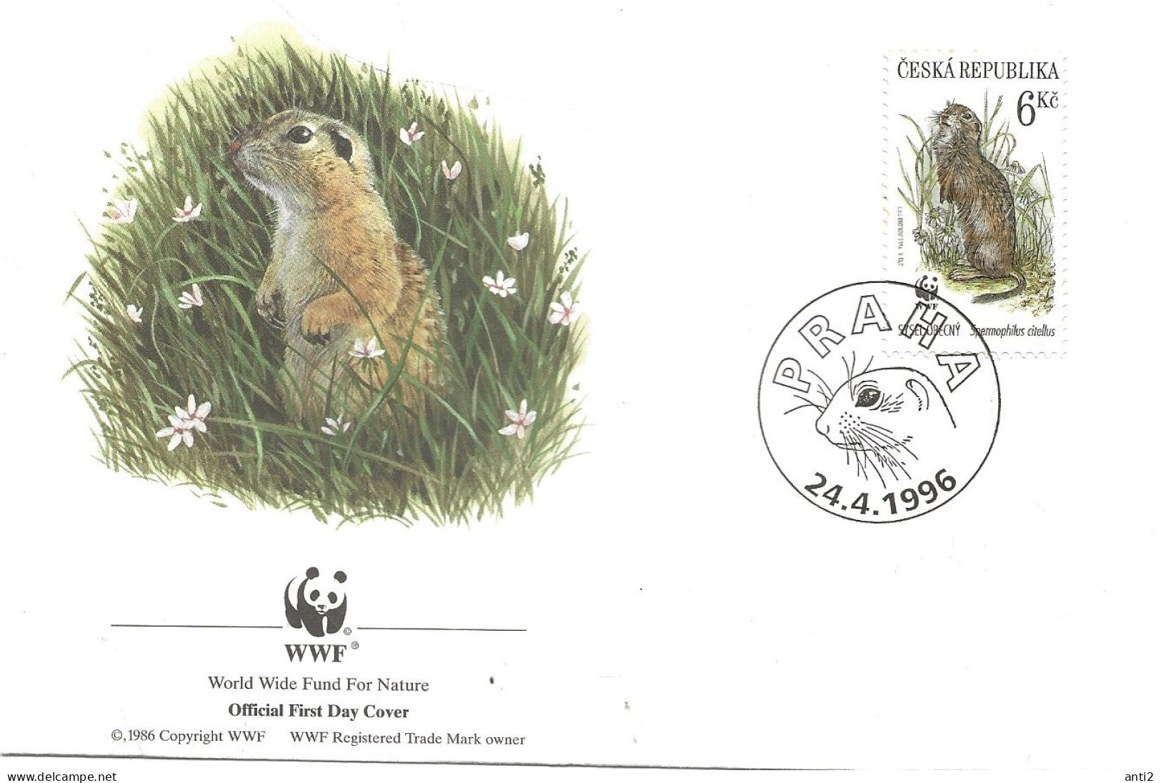 Czech Republic  1996 WWF Nature Conservation: Native Small Mammals, Ground Squirrel (Spermophilus Citellus), Mi 112 FDC - Tschechische Republik