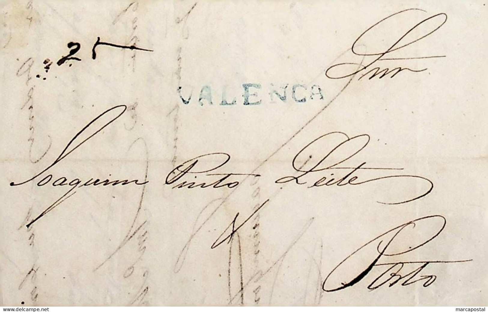 1845 Portugal Carta Pré-Filatélica Valença VLN 3 «VALENCA» Azul - ...-1853 Voorfilatelie