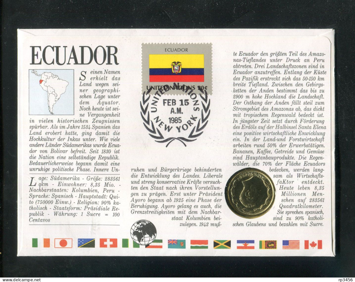 "ECUADOR" 1985, Numis-Brief (R1105) - Equateur