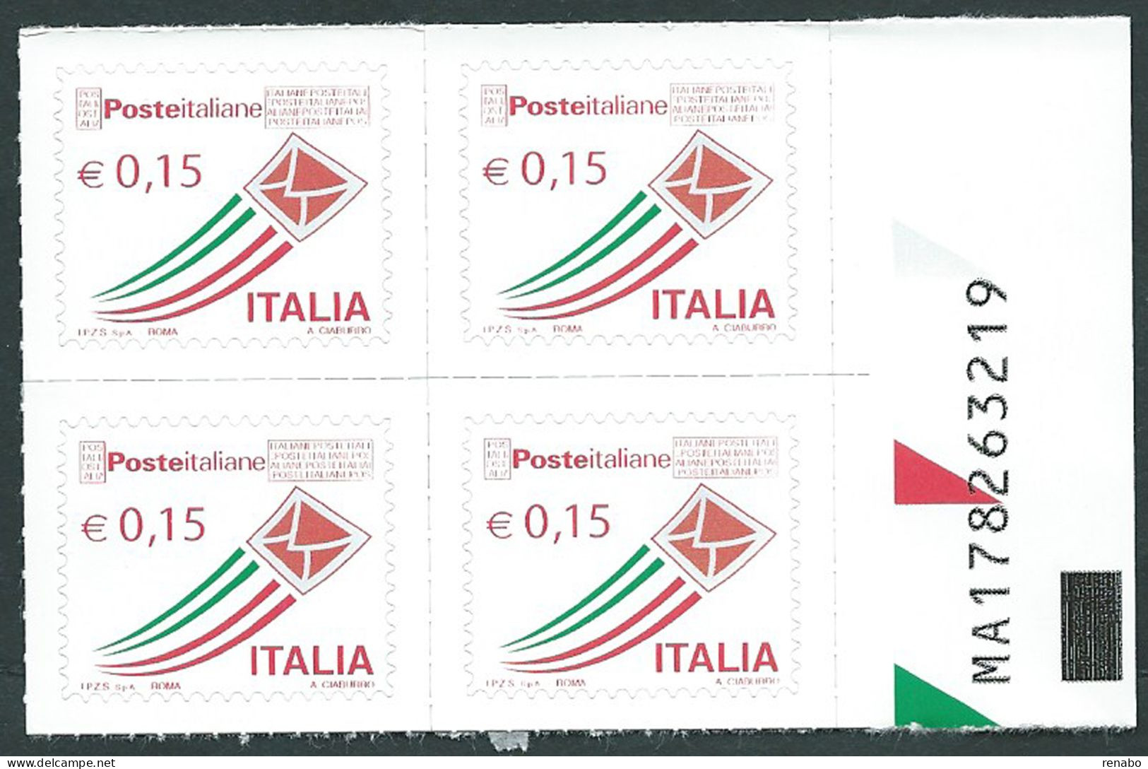 Italia 2015; Posta Italiana Da € 0,15 : Quartina Con Codice Alfanumerico MA. - 2011-20: Mint/hinged