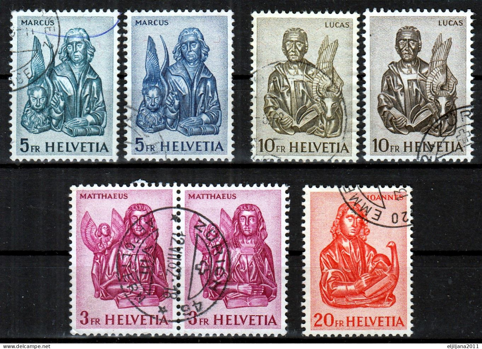Switzerland / Helvetia / Schweiz / Suisse 1961 ⁕ Evangelisten / Evangelists Mi.738-741 ⁕ 7v Used - Shades - See Scan - Gebraucht