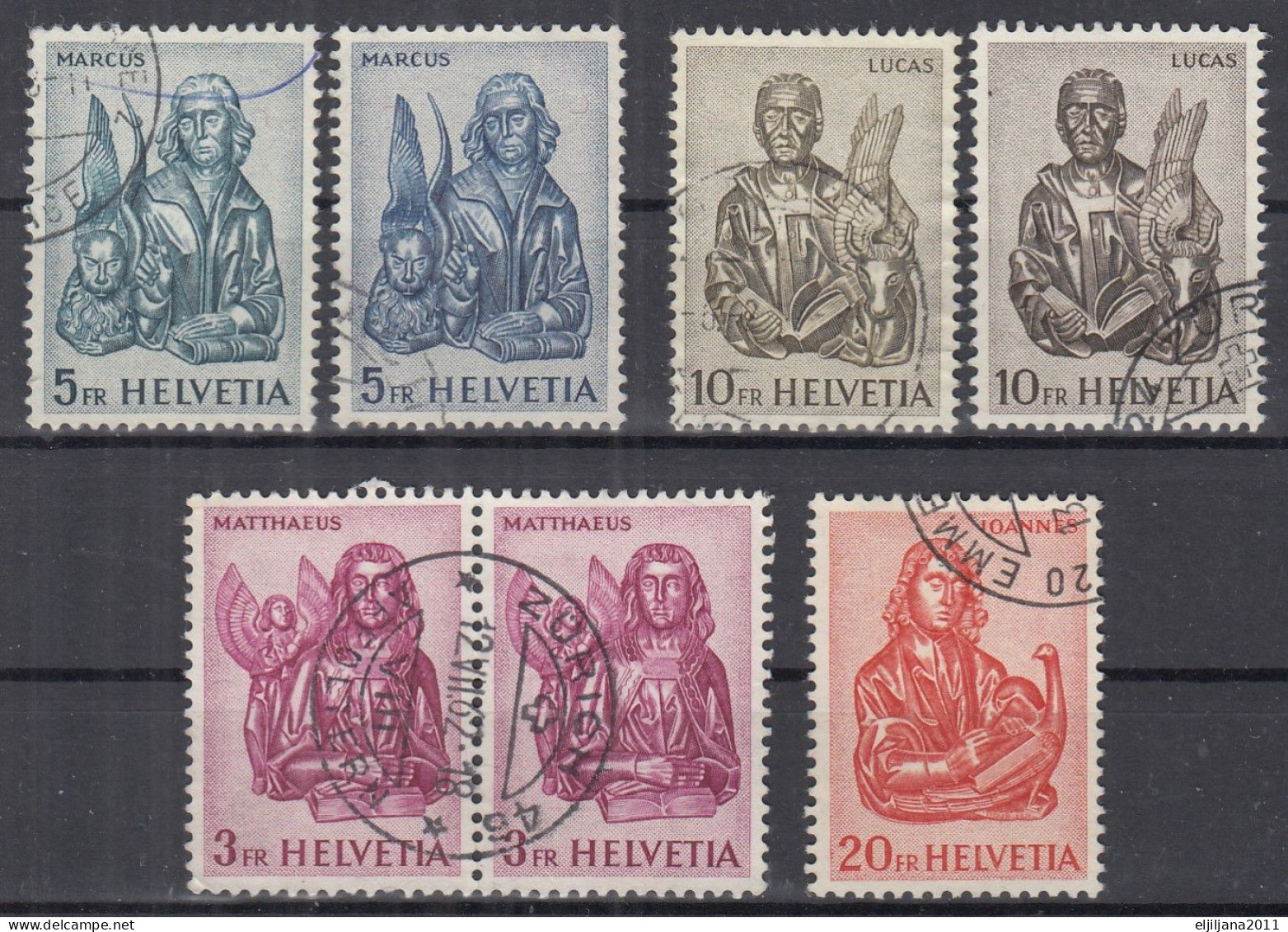 Switzerland / Helvetia / Schweiz / Suisse  1961 ⁕ Evangelisten / Evangelists Mi.738-741 ⁕ 7v Used - Shades - See Scan - Gebruikt