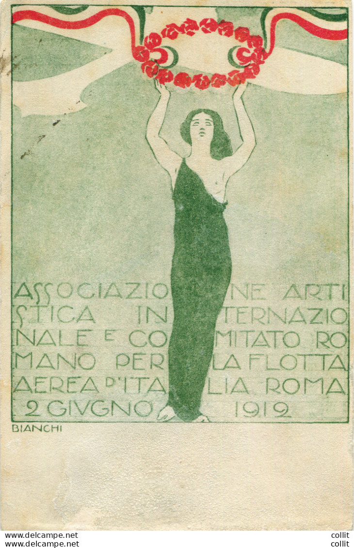 1912 Roma Pro Flotta Aerea - Cartolina Ufficiale Disegnatore Bianchi - Marcophilie (Avions)