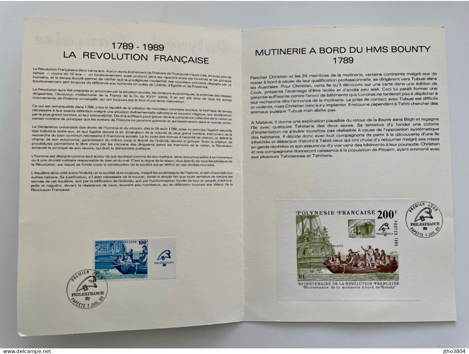 POLYNESIE Document Tirage Limite 8000 Ex Bicentenaire Revolution Et Mutinerie Bounty 1789 1989 - Covers & Documents