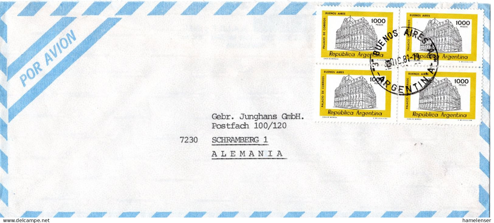 L77239 - Argentinien - 1981 - 1000P Postgebaeude 田 A LpBf BUENOS AIRES -> Westdeutschland - Cartas & Documentos