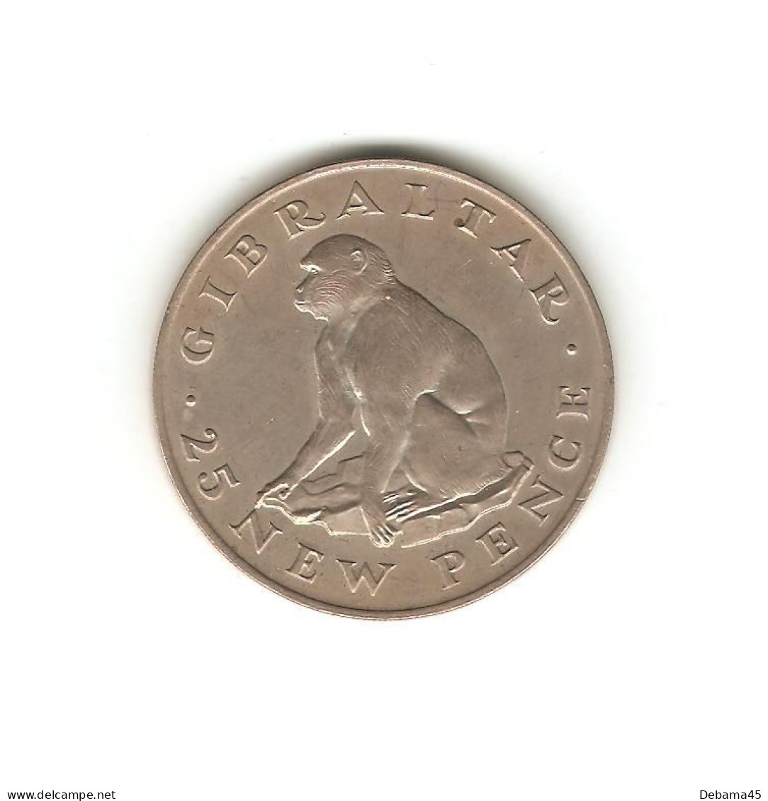 631/ GIBRALTAR : Elizabeth II : 25 New Pence 1971 (copper-nickel - 28,52 Grammes) Singe - Gibraltar