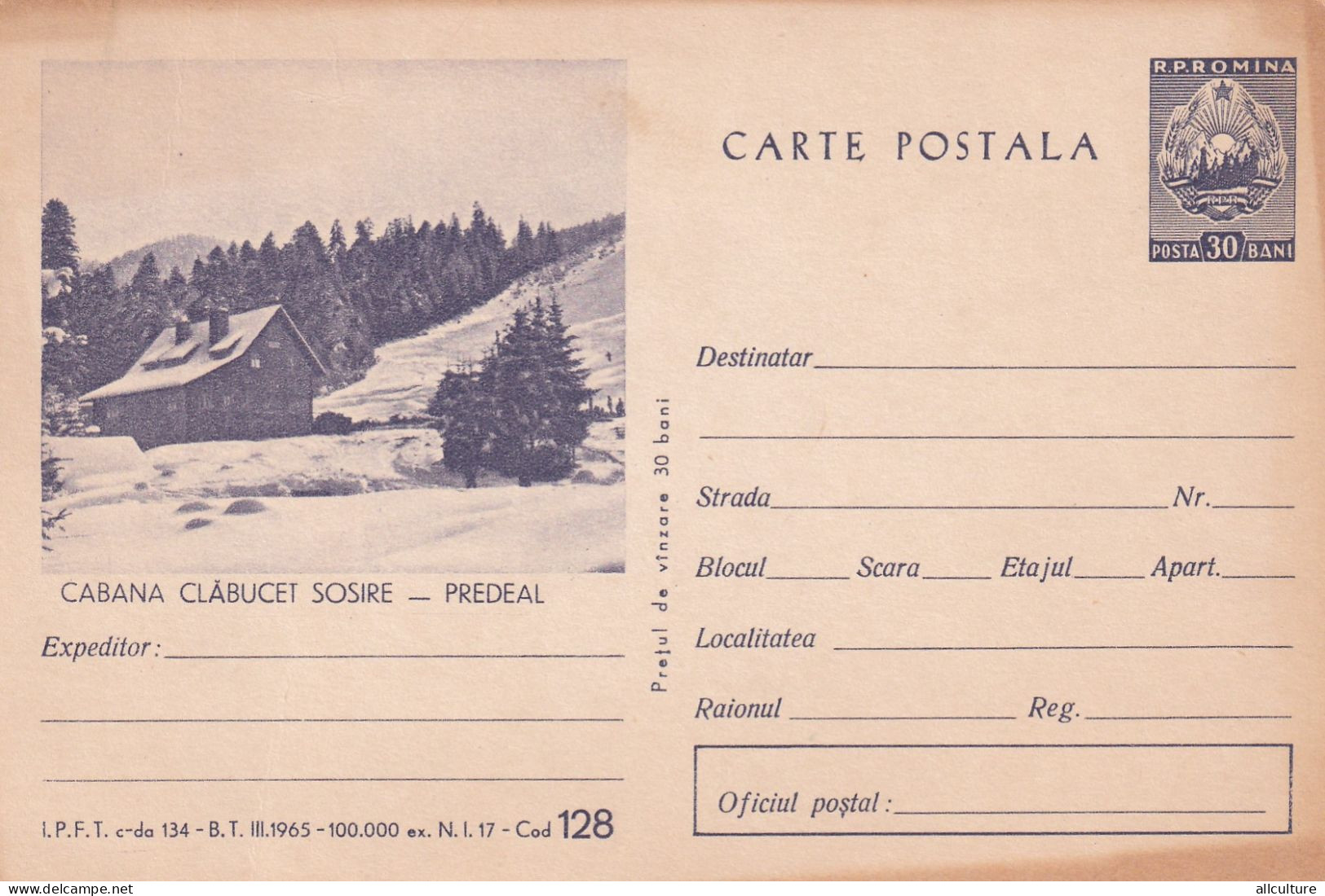 A24419 -  Cabana CLABUCET SOSIRE PREDEAL   POSTAL  STATIONERY  1965  Good Shape - Enteros Postales