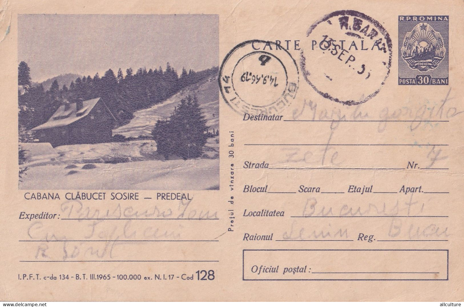 A24420 -  Cabana CLABUCET SOSIRE PREDEAL   POSTAL  STATIONERY  1965 - Enteros Postales