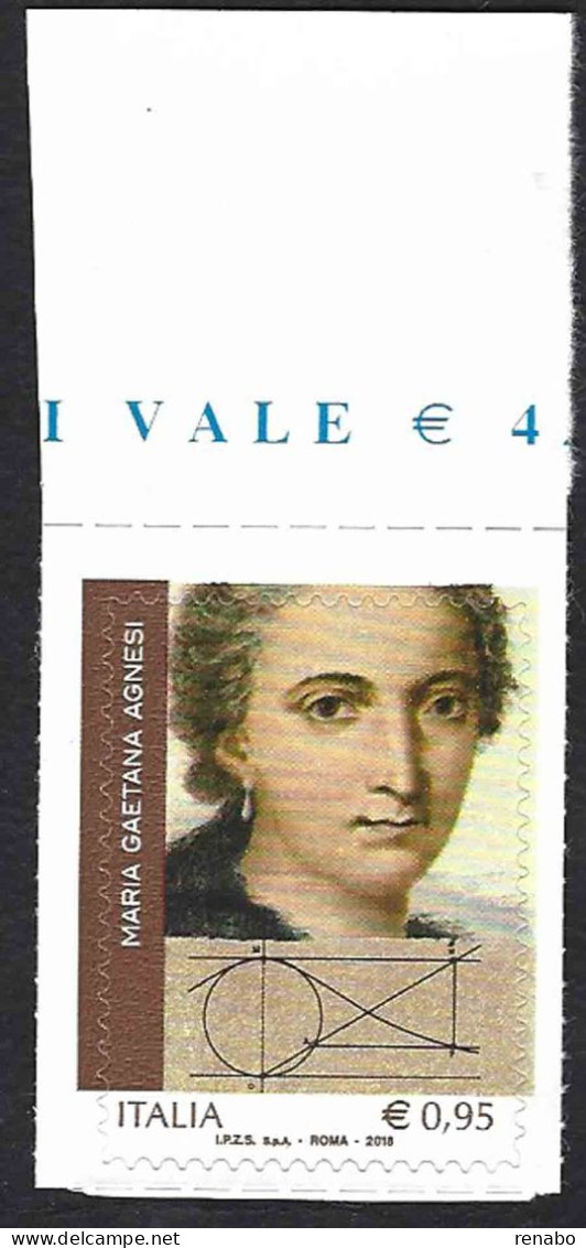 Italia 2018; Genio Femminile Italiano: Maria Gaetana Agnesi (1718-1799), Matematica, Filosofa E Benefattrice. - 2011-20: Mint/hinged